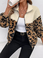 Leopard Zip Up Fleece Jacket - Charmdeals