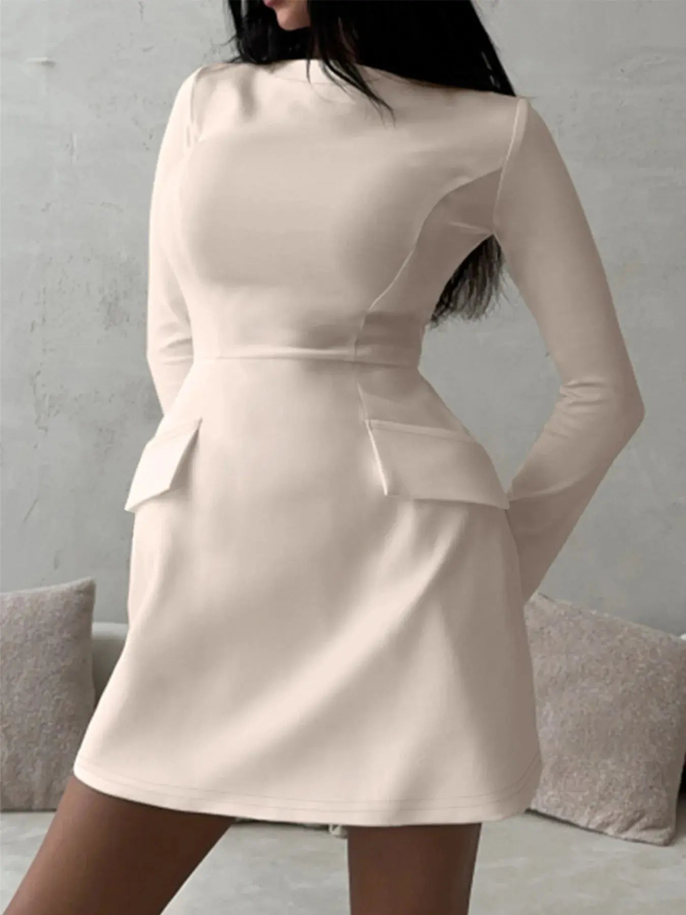 Long Sleeve Bodycon Mini Dress with Pockets - Charmdeals