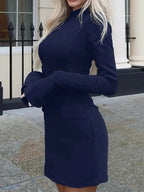 Long Sleeve Bodycon Mini Dress with Pockets - Charmdeals
