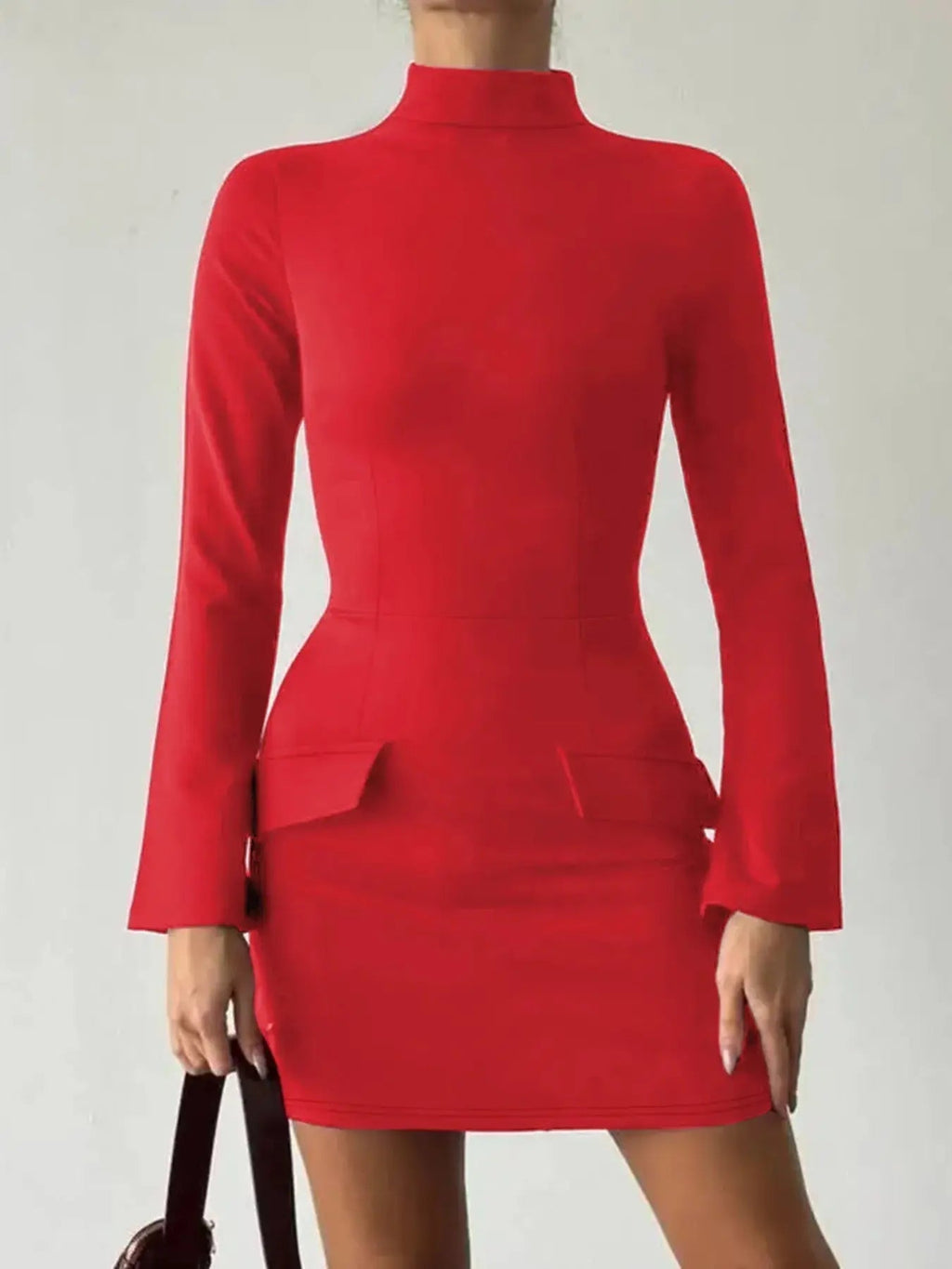 Long Sleeve Bodycon Mini Dress with Pockets - Charmdeals