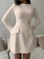 Long Sleeve Bodycon Mini Dress with Pockets - Charmdeals