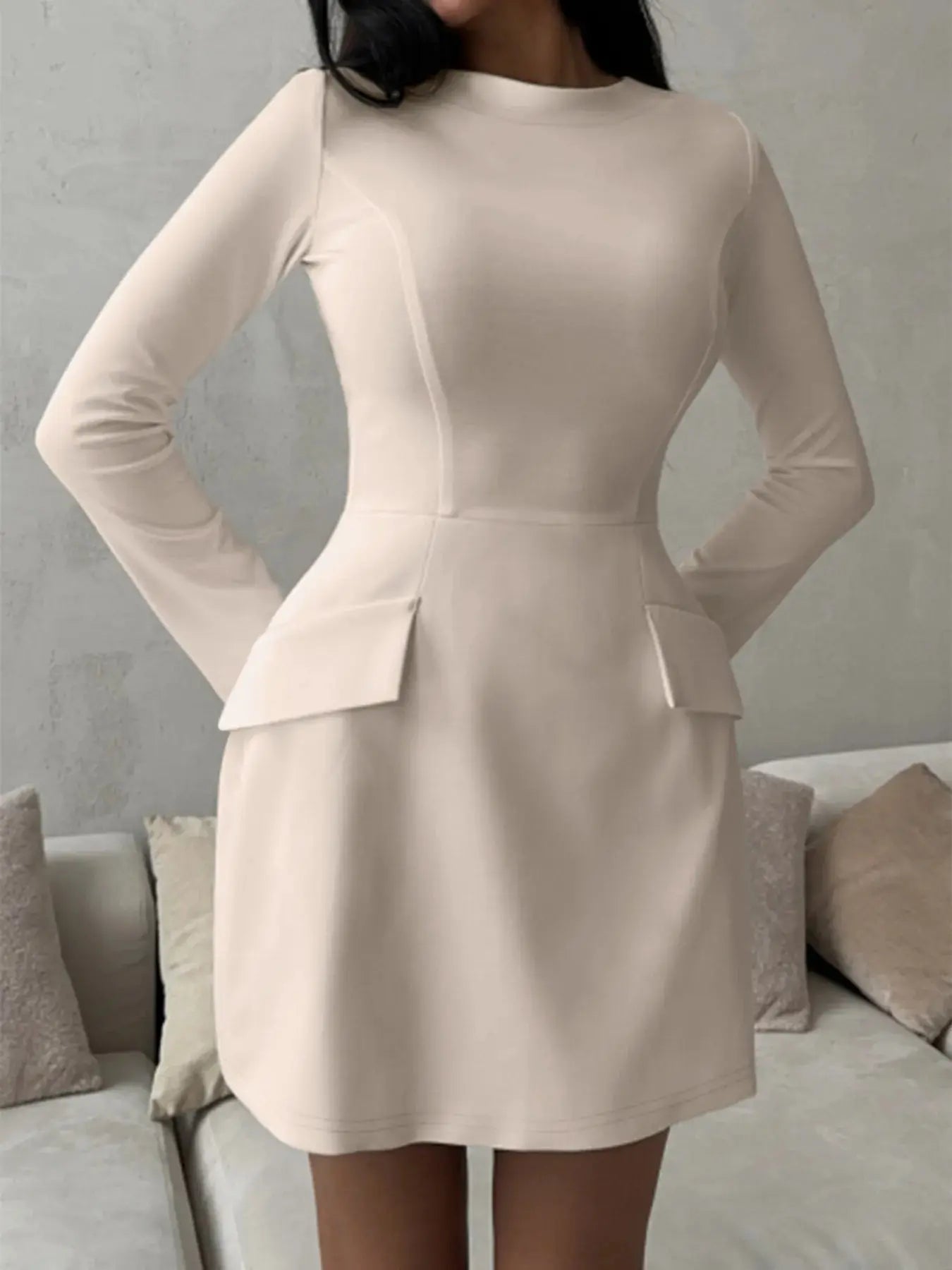 Long Sleeve Bodycon Mini Dress with Pockets - Charmdeals
