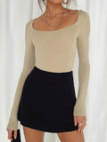 Long Sleeve Scoop Neck Fitted T-Shirt - Charmdeals