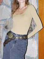 Long Sleeve Scoop Neck Fitted T-Shirt - Charmdeals