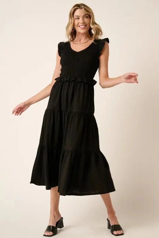 Mittoshop Smocked Ruffled Tiered Midi Dress - Charmdeals