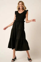 Mittoshop Smocked Ruffled Tiered Midi Dress - Charmdeals