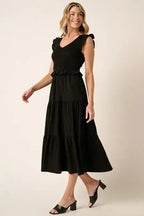 Mittoshop Smocked Ruffled Tiered Midi Dress - Charmdeals