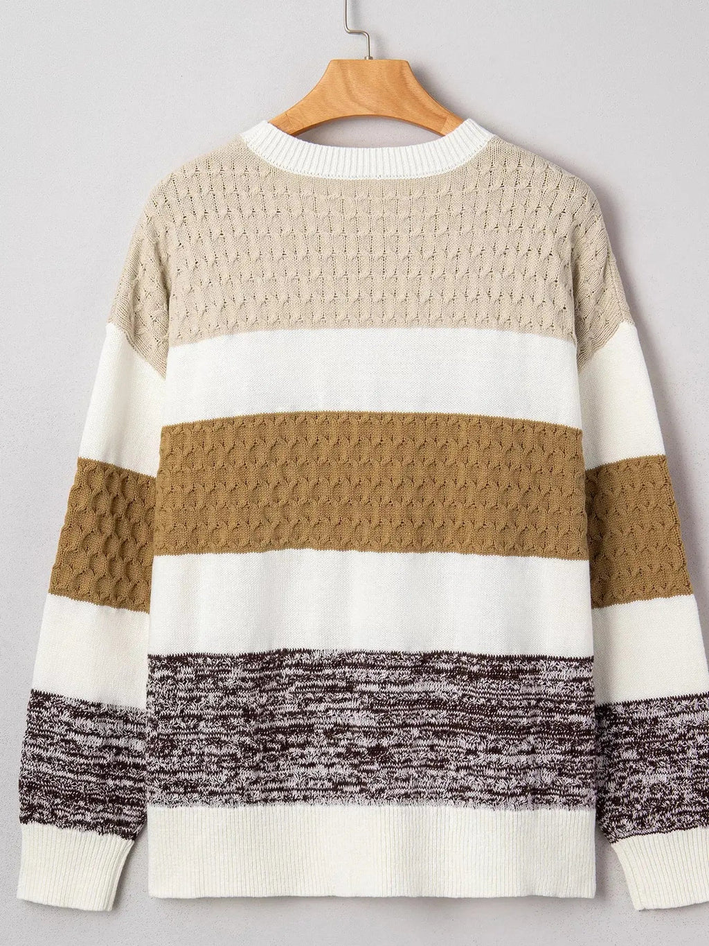Mixed Texture Knit Striped Color Block Loose Sweater - Charmdeals
