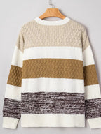 Mixed Texture Knit Striped Color Block Loose Sweater - Charmdeals