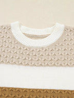 Mixed Texture Knit Striped Color Block Loose Sweater - Charmdeals