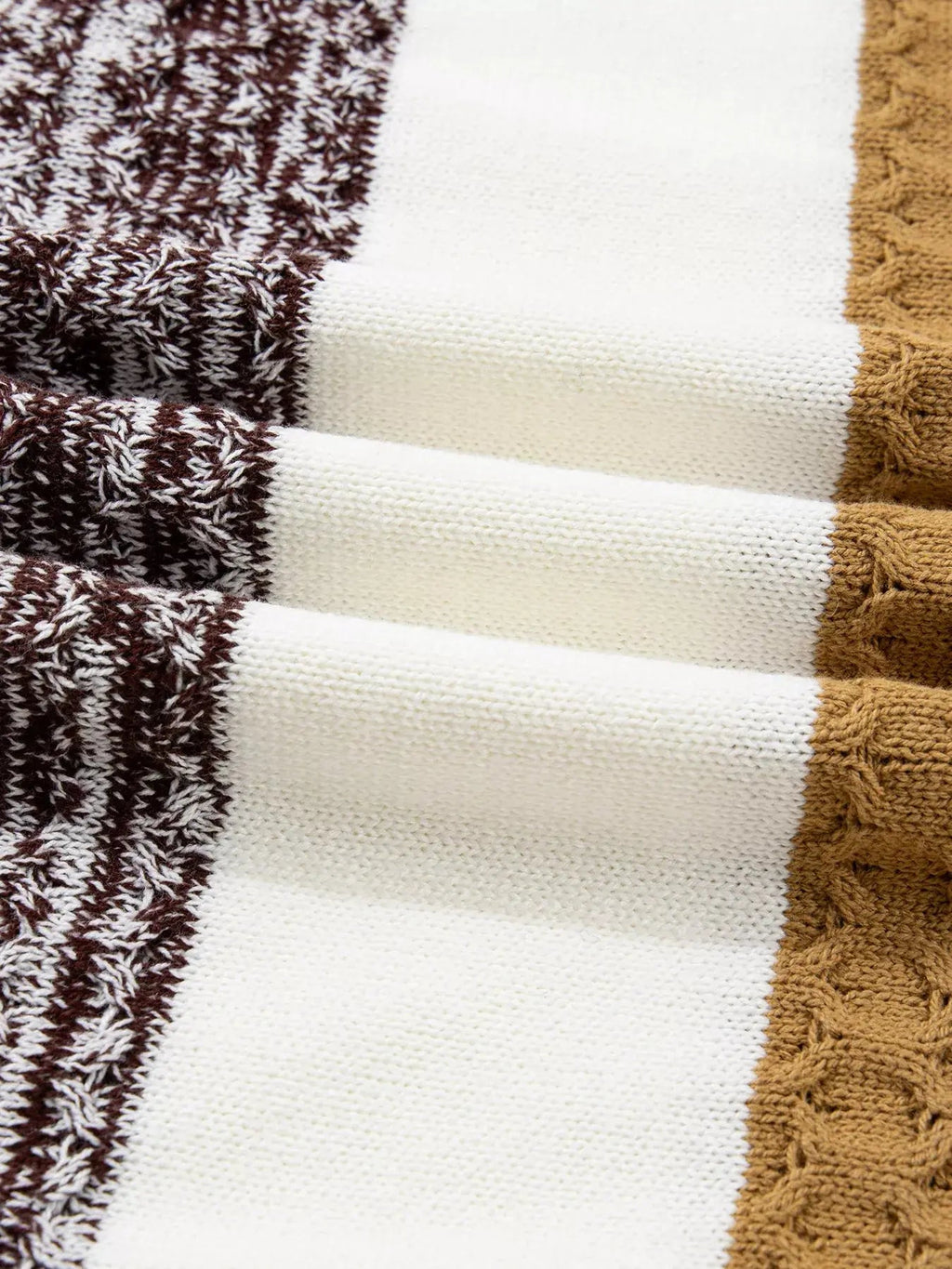 Mixed Texture Knit Striped Color Block Loose Sweater - Charmdeals