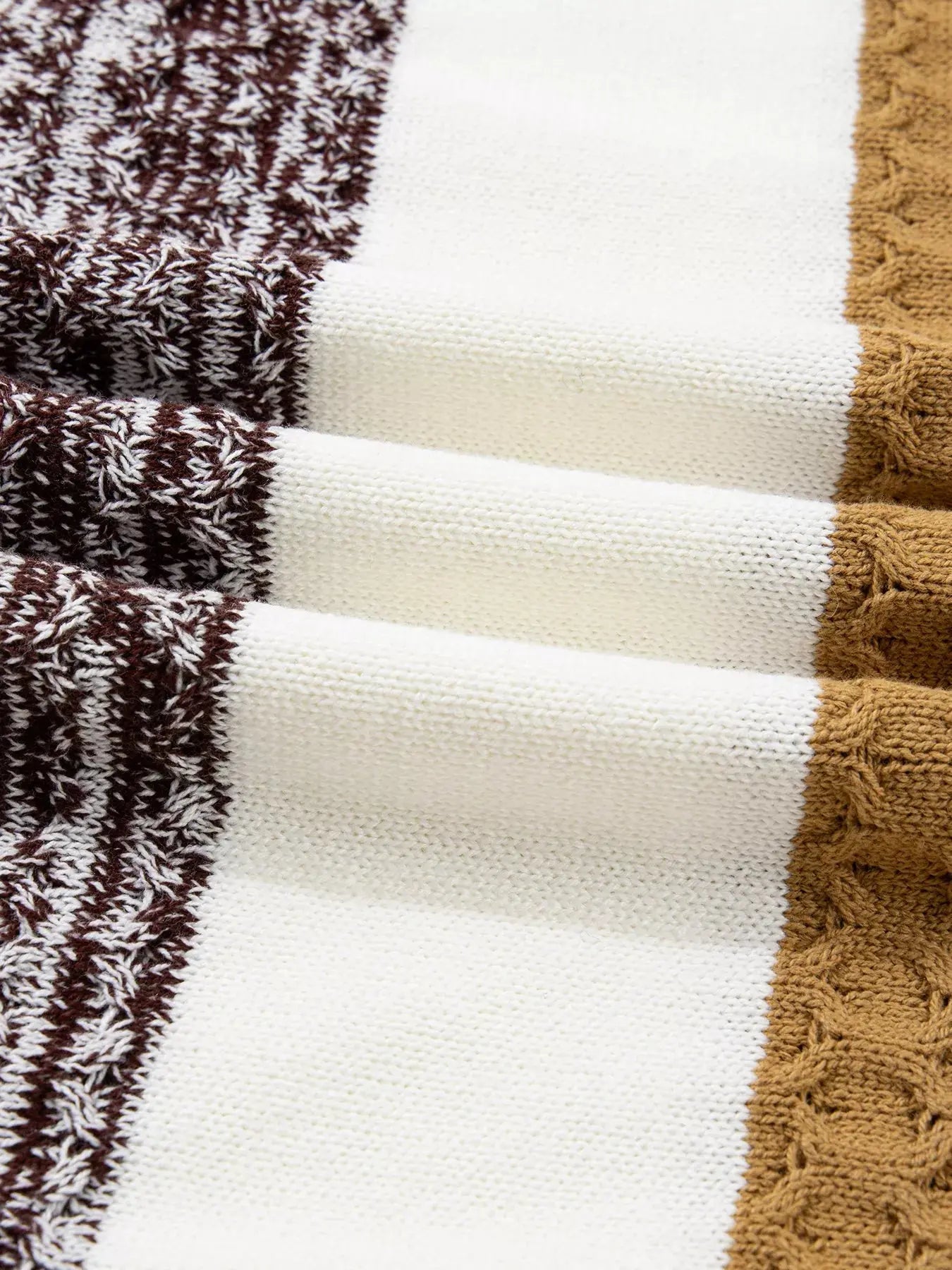 Mixed Texture Knit Striped Color Block Loose Sweater - Charmdeals