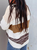 Mixed Texture Knit Striped Color Block Loose Sweater - Charmdeals