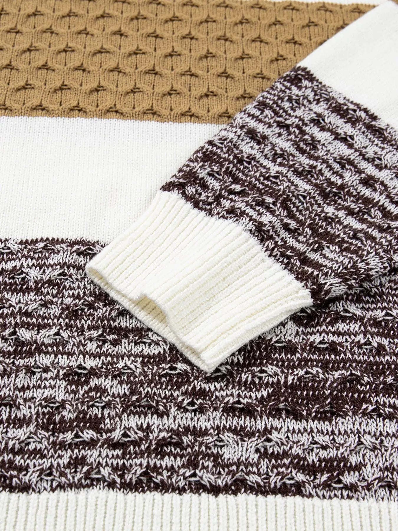 Mixed Texture Knit Striped Color Block Loose Sweater - Charmdeals