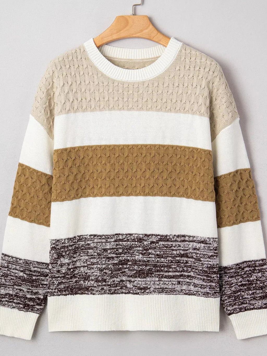 Mixed Texture Knit Striped Color Block Loose Sweater - Charmdeals