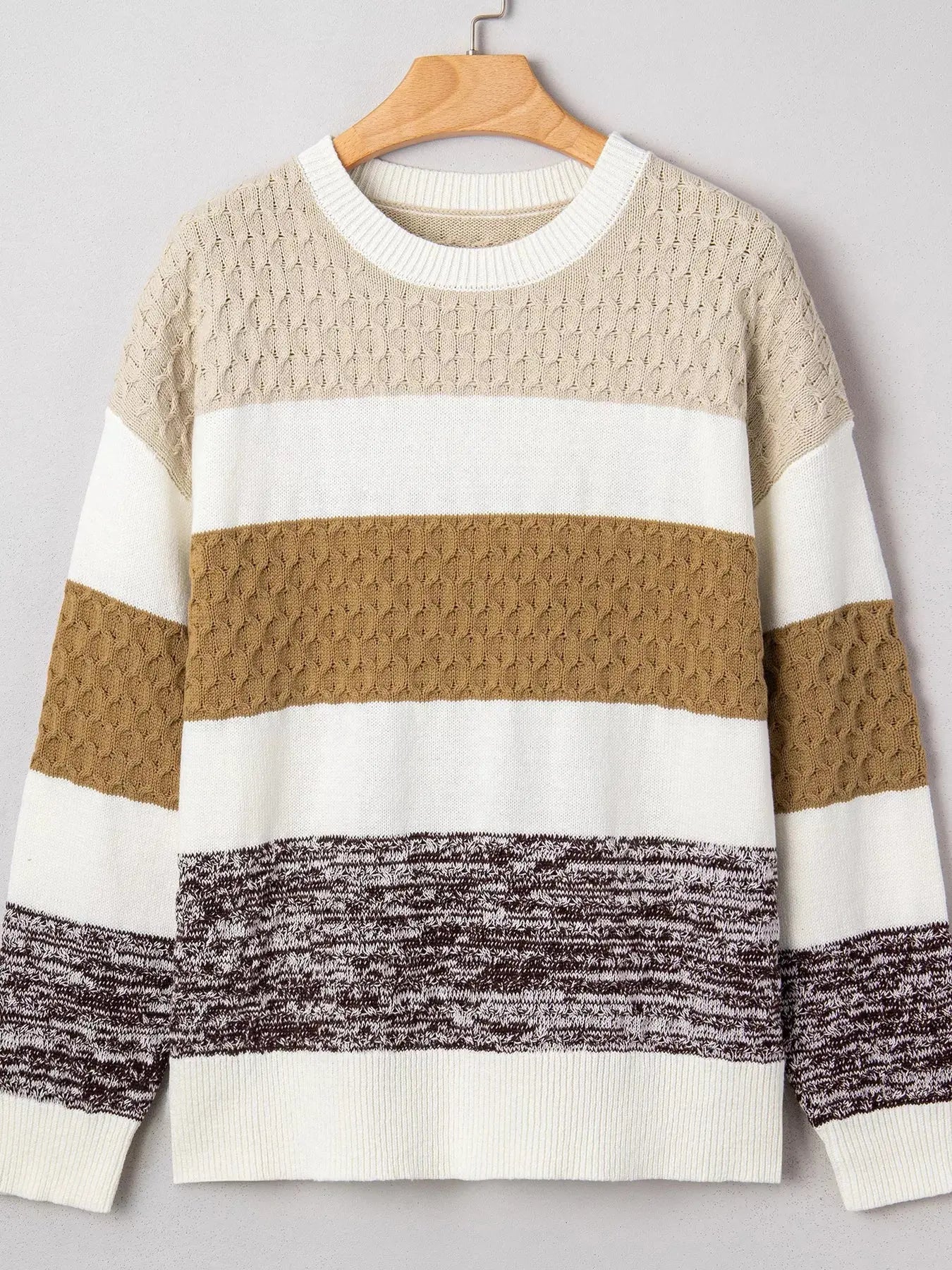 Mixed Texture Knit Striped Color Block Loose Sweater - Charmdeals