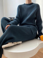 Mock Neck Raglan Sleeve Top and Pants Sweater Set - Charmdeals