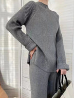 Mock Neck Raglan Sleeve Top and Pants Sweater Set - Charmdeals