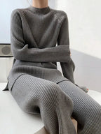 Mock Neck Raglan Sleeve Top and Pants Sweater Set - Charmdeals