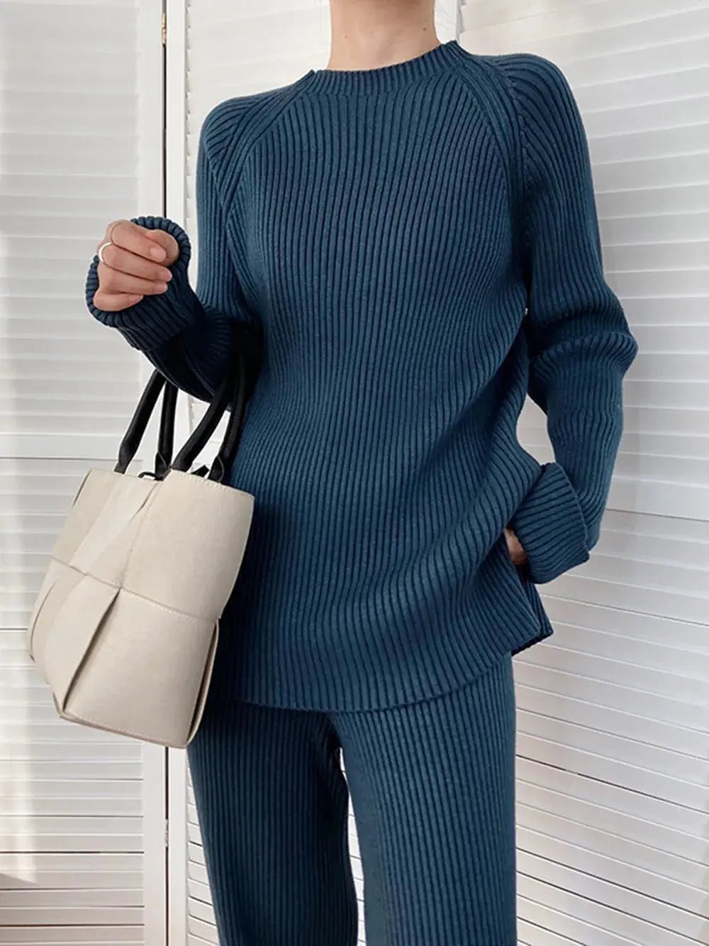 Mock Neck Raglan Sleeve Top and Pants Sweater Set - Charmdeals