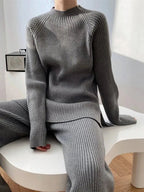 Mock Neck Raglan Sleeve Top and Pants Sweater Set - Charmdeals