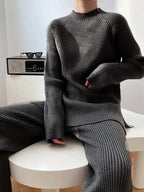 Mock Neck Raglan Sleeve Top and Pants Sweater Set - Charmdeals