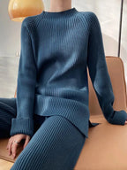 Mock Neck Raglan Sleeve Top and Pants Sweater Set - Charmdeals