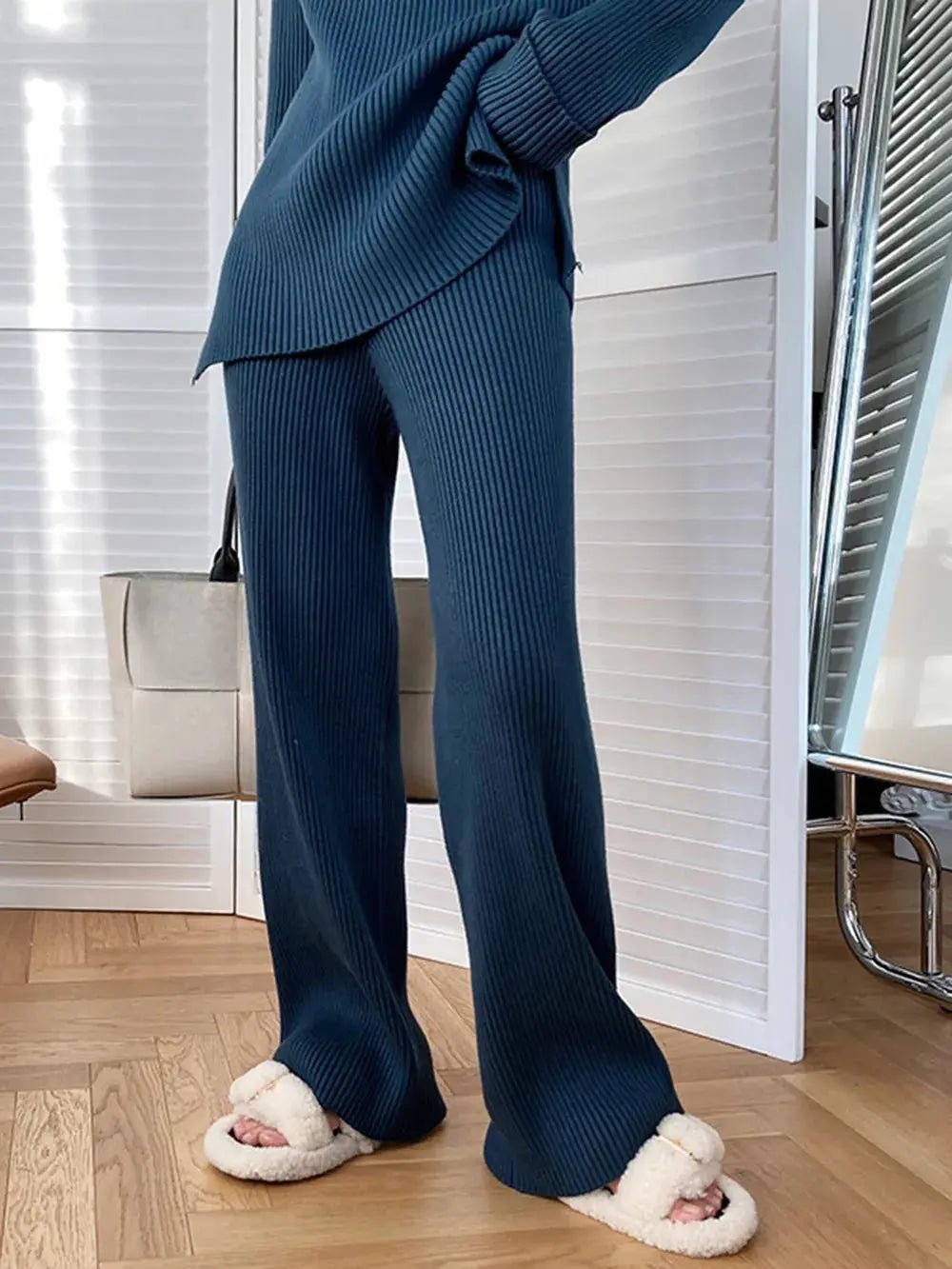 Mock Neck Raglan Sleeve Top and Pants Sweater Set - Charmdeals