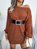 Multi - Color One - Shoulder Sweater Dress - Charmdeals