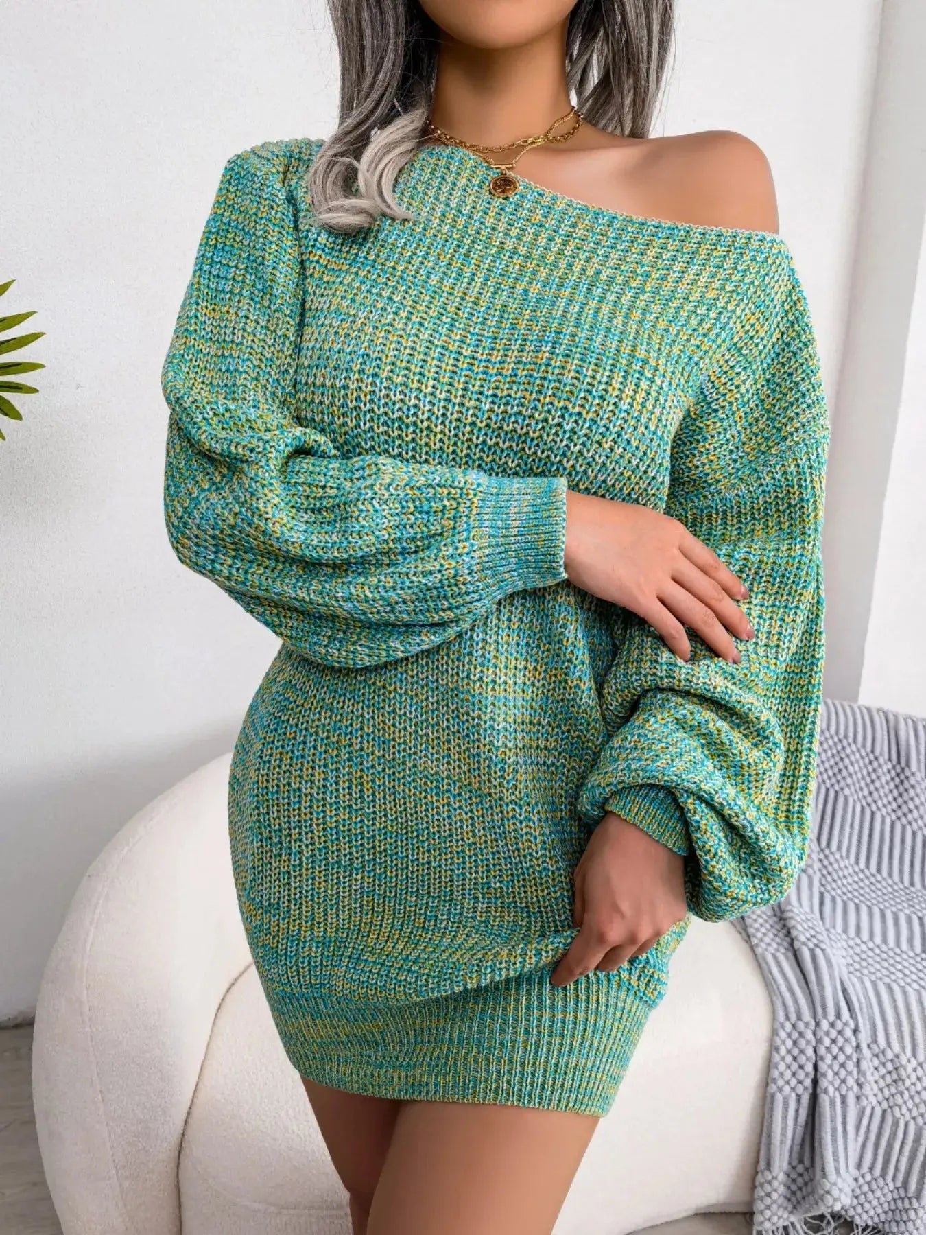 Multi - Color One - Shoulder Sweater Dress - Charmdeals