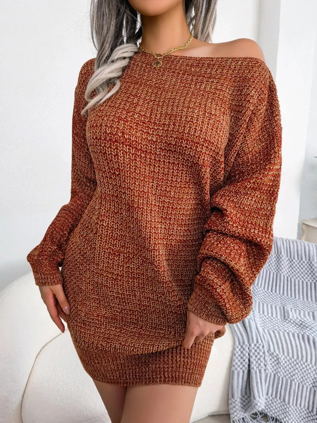 Multi - Color One - Shoulder Sweater Dress - Charmdeals