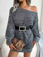 Multi - Color One - Shoulder Sweater Dress - Charmdeals