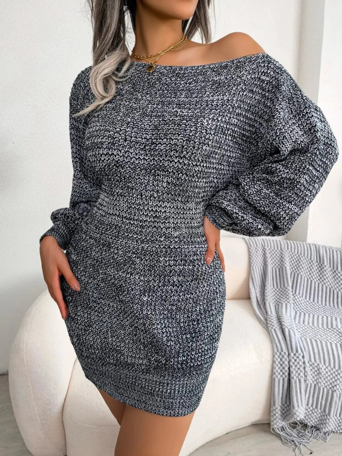 Multi - Color One - Shoulder Sweater Dress - Charmdeals