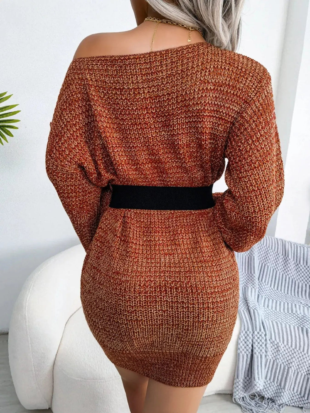 Multi - Color One - Shoulder Sweater Dress - Charmdeals