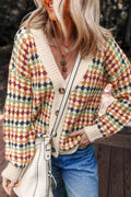 Multicolour Dotty Pattern Knit Button Front Cardigan - Charmdeals