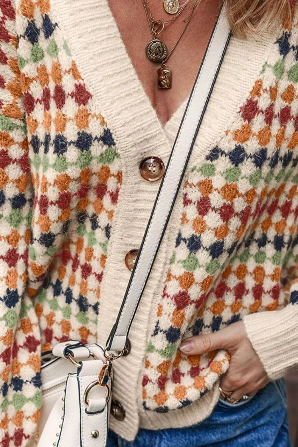 Multicolour Dotty Pattern Knit Button Front Cardigan - Charmdeals