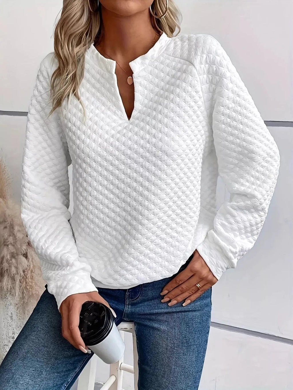 Notched Raglan Sleeve Sweatshirt - Charmdeals