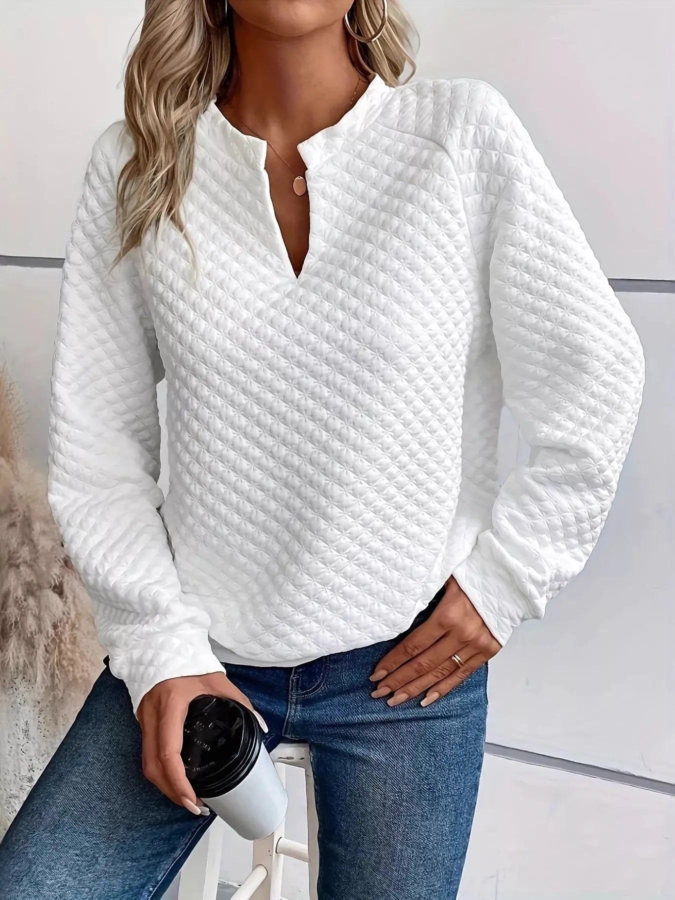 Notched Raglan Sleeve Sweatshirt - Charmdeals