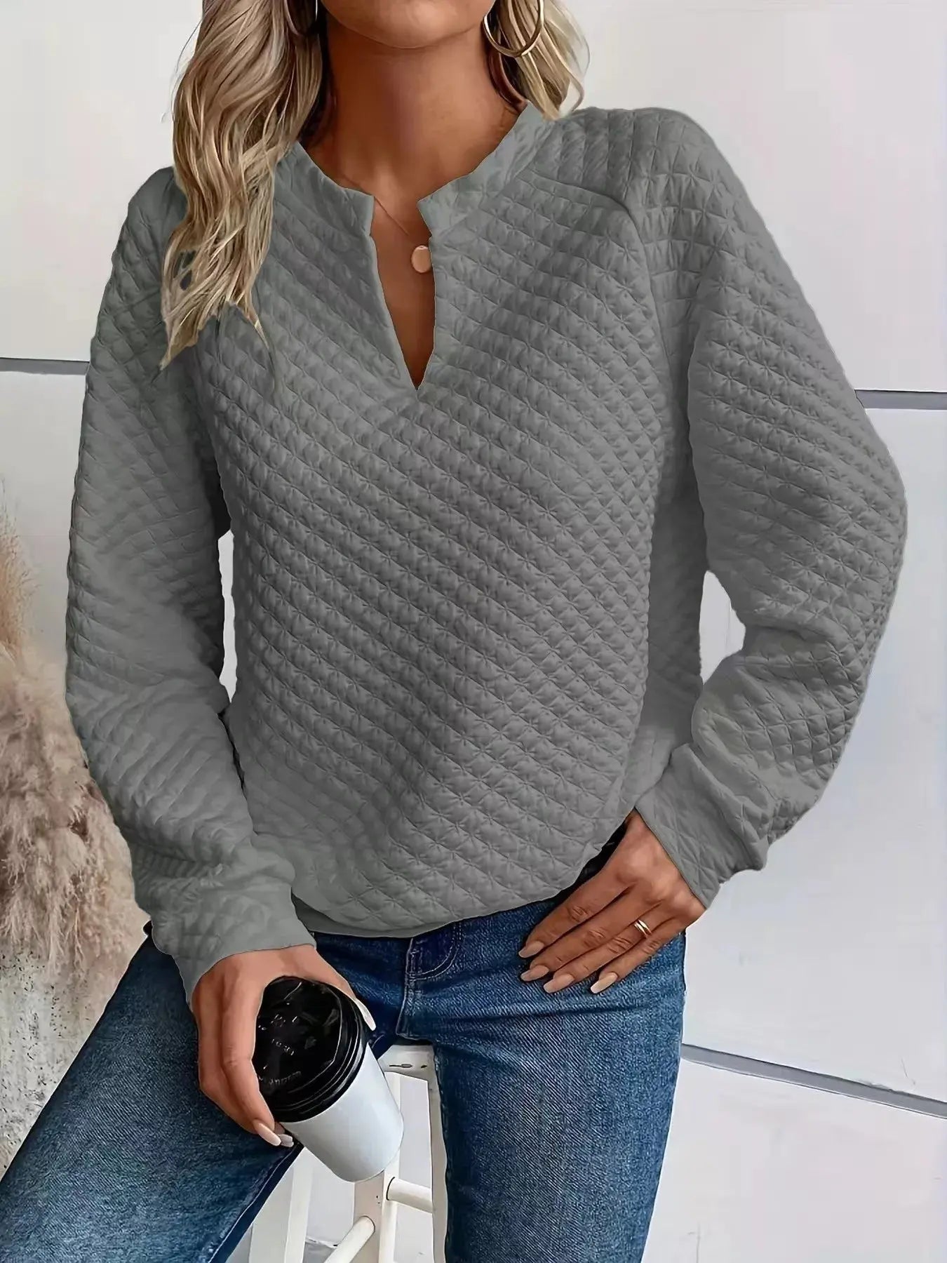 Notched Raglan Sleeve Sweatshirt - Charmdeals