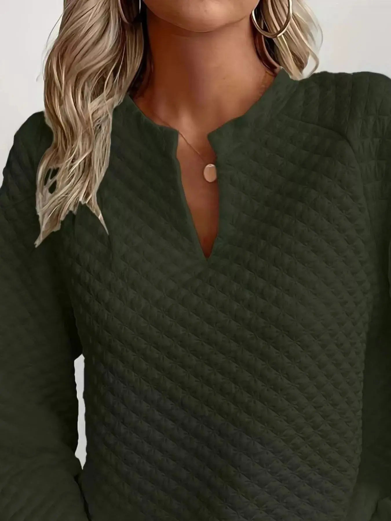 Notched Raglan Sleeve Sweatshirt - Charmdeals