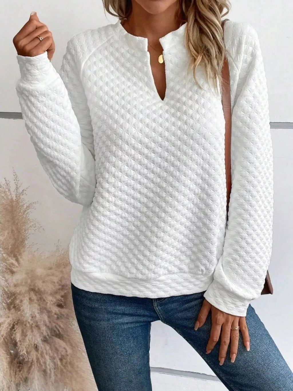 Notched Raglan Sleeve Sweatshirt - Charmdeals