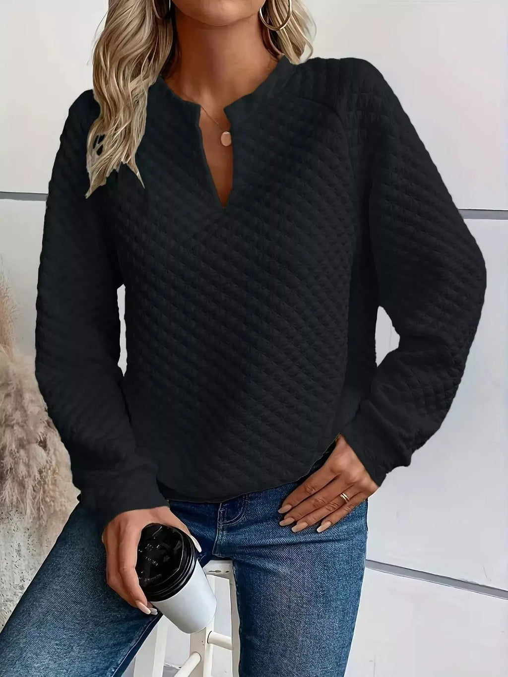 Notched Raglan Sleeve Sweatshirt - Charmdeals