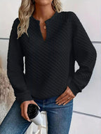 Notched Raglan Sleeve Sweatshirt - Charmdeals