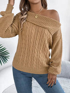 Off - Shoulder Cable Knit Sweater - Charmdeals
