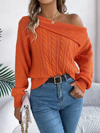 Off - Shoulder Cable Knit Sweater - Charmdeals