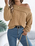 Off - Shoulder Cable Knit Sweater - Charmdeals