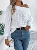 Off - Shoulder Cable Knit Sweater - Charmdeals