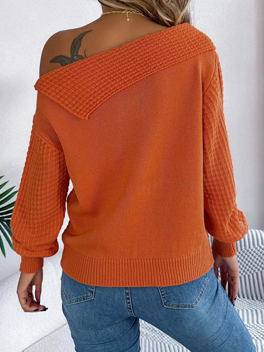Off - Shoulder Cable Knit Sweater - Charmdeals