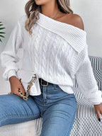 Off - Shoulder Cable Knit Sweater - Charmdeals