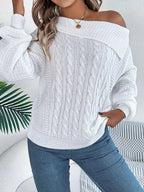 Off - Shoulder Cable Knit Sweater - Charmdeals
